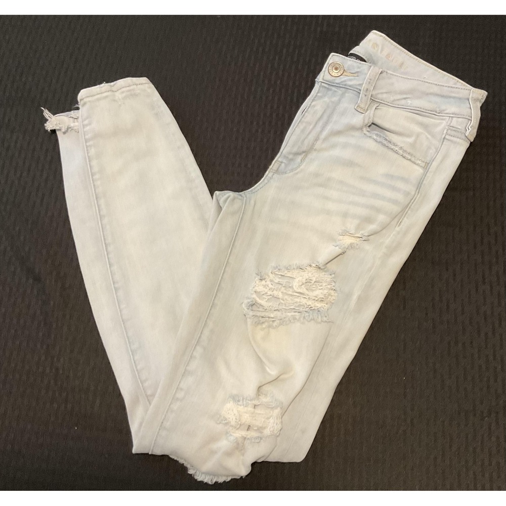 American Eagle Jeans Womens 6 Long Light‎ Wash Next Level Jegging Distressed